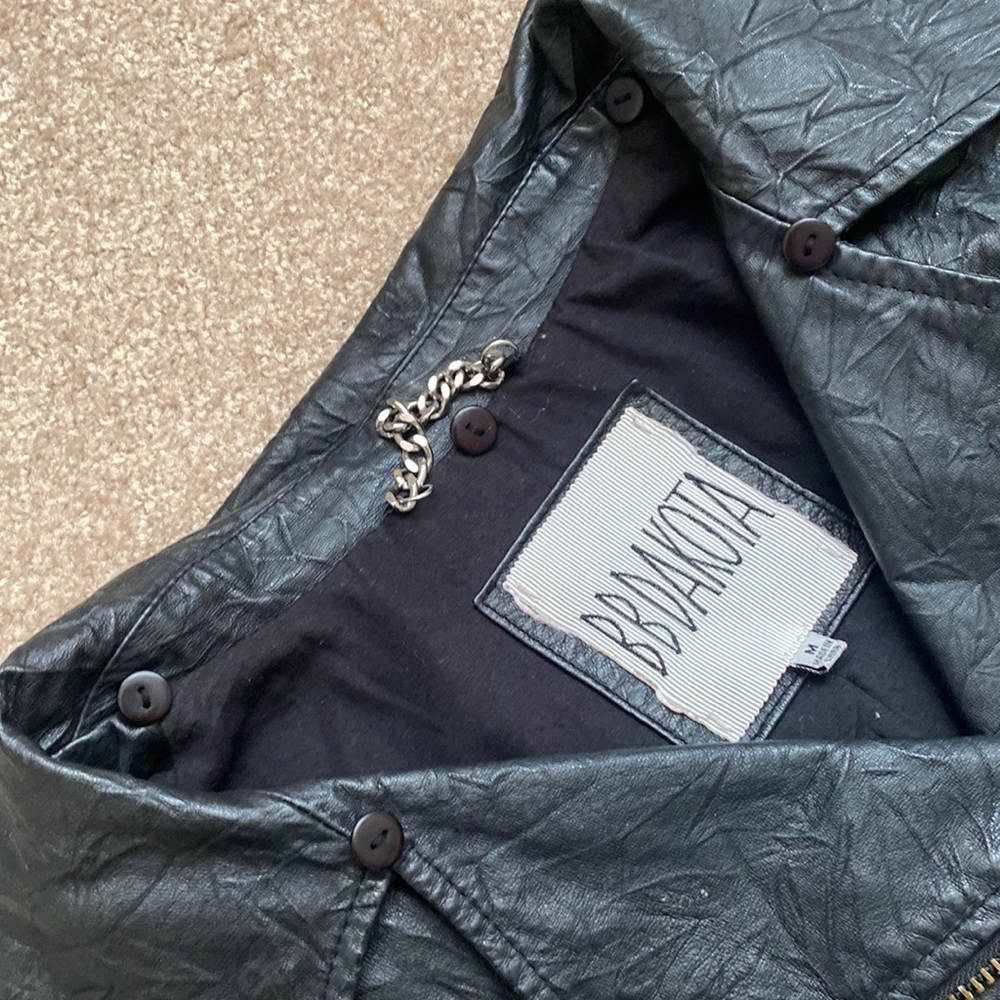 BB Dakota Black Leather Moto Jacket Faux Fur Collar Medium - Picture 4 of 14